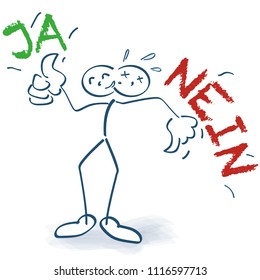 Stick figure  thumbs up with yes and no, Letters With Ja Nein Means yes  no 