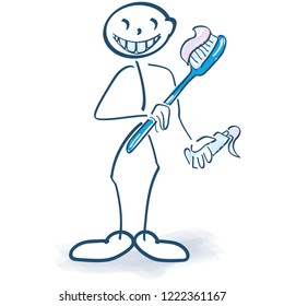Stick figure with toothbrush and toothpaste