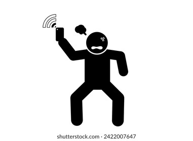 stick figure vector illustration looking for wifi signal, no wifi signal