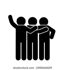 stick figure vector illustration, stick man, friendship pictogram, people hugging, holding hands