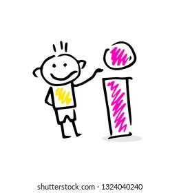 Stick figure vector man character offering some information.