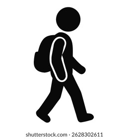 Figura de palitos andando com ícone de mochila ilustração vetor design simples para educação e conceito de viagem