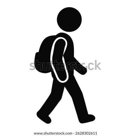 Stick figure walking with backpack icon vector illustration simple design for education and travel concept