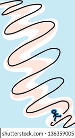 Stick figure walking on a long winding path