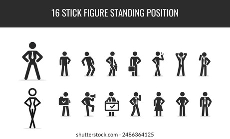 Stick figure walking positions. Moving person icon posture symbol sign pictogram on white.