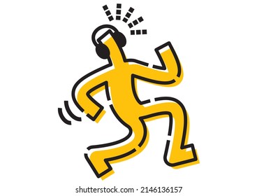 Stick figure wearing headphones and enjoying music