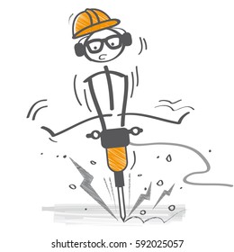 Stick figure working a jackhammer. Vector Illustration