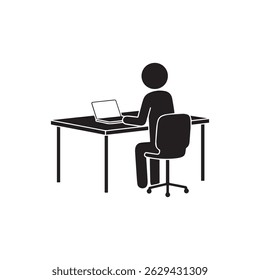 Stick Figure Working on Laptop at Desk