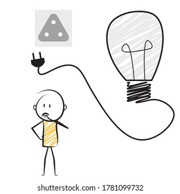 stick figured man with pose of thinking because of question or doubts.business concept.