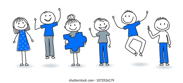 stick figures - 5 business people celebrate their success