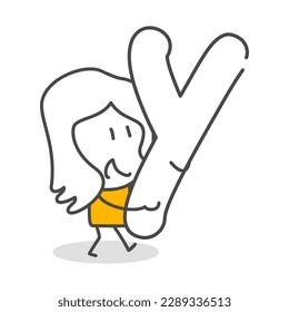 Stick figures. Alphabet. Isolated on white background. Hand drawn Doodle Line Art Cartoon Design character.