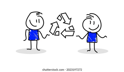 Stick figures. Arrow. Isolated on white background. It can be used for presentations, for explanation, as a mascot, for communication, to express emotions. Nr.12
