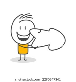 Stick figures. Arrow Steering Post. Isolated on white background. Hand drawn Doodle Line Art Cartoon Design character.