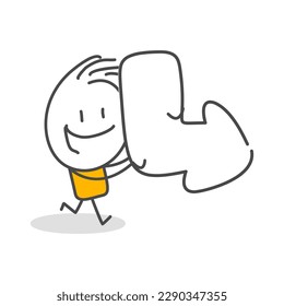 Stick figures. Arrow Steering Post. Isolated on white background. Hand drawn Doodle Line Art Cartoon Design character.