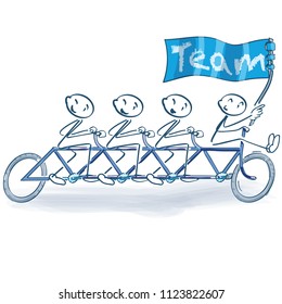 Stick figures as a bicycle troop with the flag team