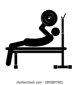 Stick figures, black man silhouette with weight benches on a white background, vector illustration.