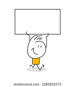 Stick figures. Blank banner. Vector illustration of man holding blank banner. It can be used for presentation, for explanation, as a mascot, for communication, to express emotions.