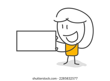 Stick figures. Blank banner. Vector illustration of man holding blank banner. It can be used for presentation, for explanation, as a mascot, for communication, to express emotions.