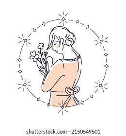 Stick figures: boho girl for social media design and creating your own website. Creating a beautiful boho girl with a dark outline and delicate colors