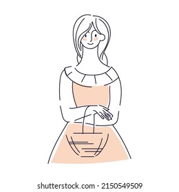 Stick figures: boho girl for social media design and creating your own website. Creating a beautiful boho girl with a dark outline and delicate colors