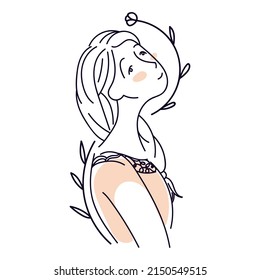 Stick figures: boho girl for social media design and creating your own website. Creating a beautiful boho girl with a dark outline and delicate colors