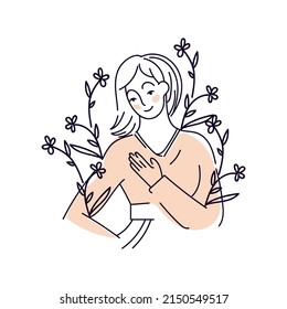Stick figures: boho girl for social media design and creating your own website. Creating a beautiful boho girl with a dark outline and delicate colors