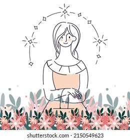 Stick figures: boho girl for social media design and creating your own website. Creating a beautiful boho girl with a dark outline and delicate colors
