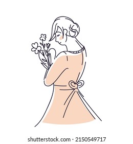 Stick figures: boho girl for social media design and creating your own website. Creating a beautiful boho girl with a dark outline and delicate colors