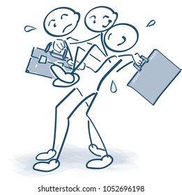 Stick figures carrying an injured colleague with a bag