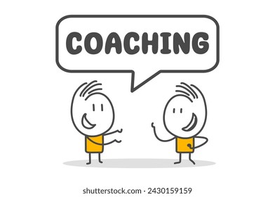 Stick figures. Coaching concept. Isolated on white background. Hand drawn doodle line art cartoon design character.