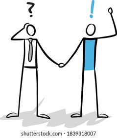 Stick figures in coaching conversation, two people solving problem, psychology, business coaching, psychotherapy