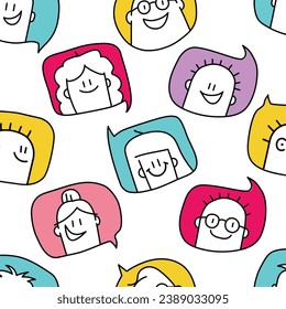 Stick figures in dialog speech bubbles. Background, cartoon style. Vector illustration.