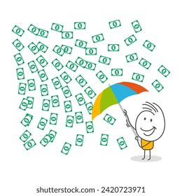 Stick figures. Earning. Isolated on white background. Hand drawn doodle line art cartoon design character.