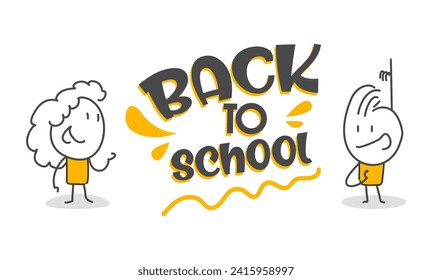Stick figures. Education. Isolated on white background. Hand drawn Doodle Line Art Cartoon Design character.