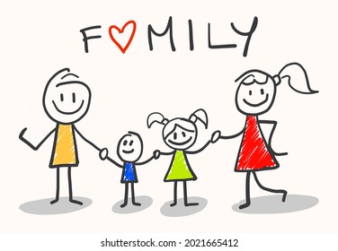 Stick Figures - Stick Figure: Happy Family. Easily Editable Vector. EPS 10.