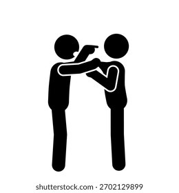 Stick figures having a debate together.
