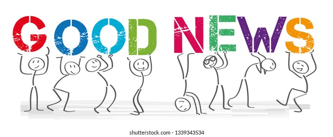 Stick figures holding the word "Good News". Vector banner with the text §Good News"