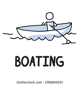 Stick figures icon of boating. Holiday pictogram with text