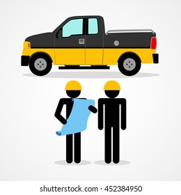 Stick figures illustration of a construction workers