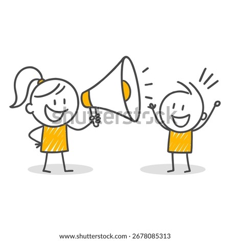 Stick figures. An Inspirational Moment of Interaction as One Shares Their Message via Megaphone