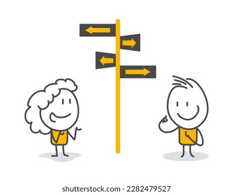 Stick figures. Isolated on white background. Hand drawn Doodle Line Art Cartoon Design character.