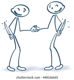Stick figures with a knife behind there back