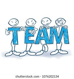 Stick figures with letters as a team