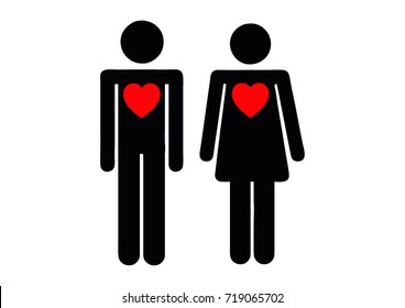 Stick figures in love icon vector. Family Pair icon. Stick man and woman figures holding hands. Symbol of love. Lovers. Family. Simple vector black pictogram on white background.