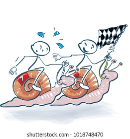 Stick figures are making a snail race
