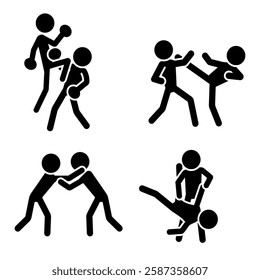 Stick figures martial arts 2. Set of stick figures in sparring