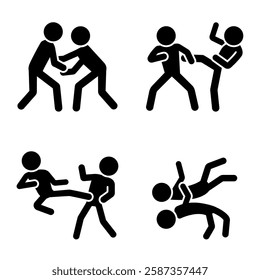 Stick figures martial arts. Set of stick figures in sparring