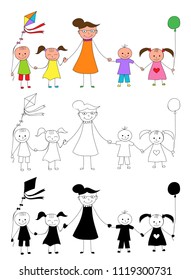 stick figures mom and kids