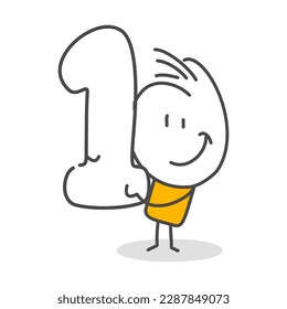 Stick figures. Numbers. Isolated on white background. Hand drawn Doodle Line Art Cartoon Design character.