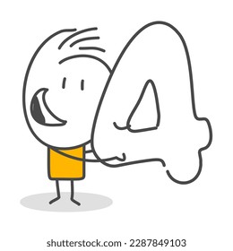 Stick figures. Numbers. Isolated on white background. Hand drawn Doodle Line Art Cartoon Design character.
